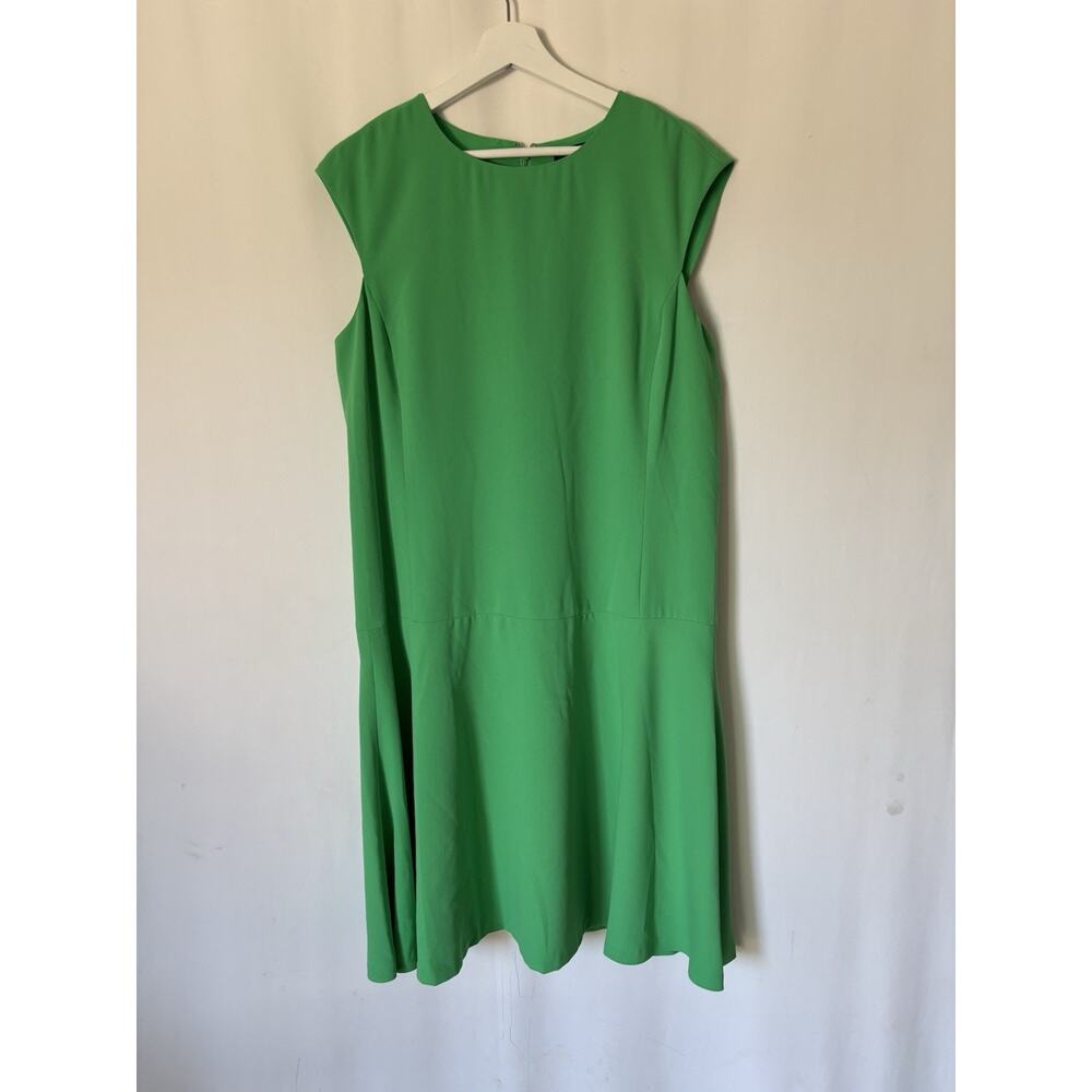 Ralph Lauren LRL Dress 14 Green Drop Waist Crew Neck Knee Length Cup Sleeve